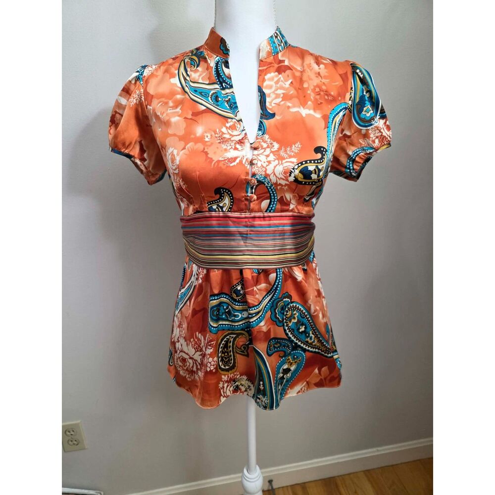 Y2K Boho BCBGMAXAZRIA Satin Paisley Floral Tunic